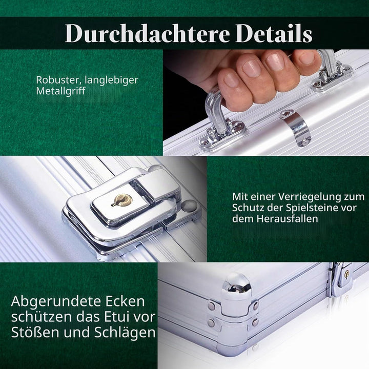 HOMASIS Pokerset mit 500 Chips, Poker Koffer mit 2 Kartendecks, 5 Würfel, Kasino-Matte, 3 Dealer But