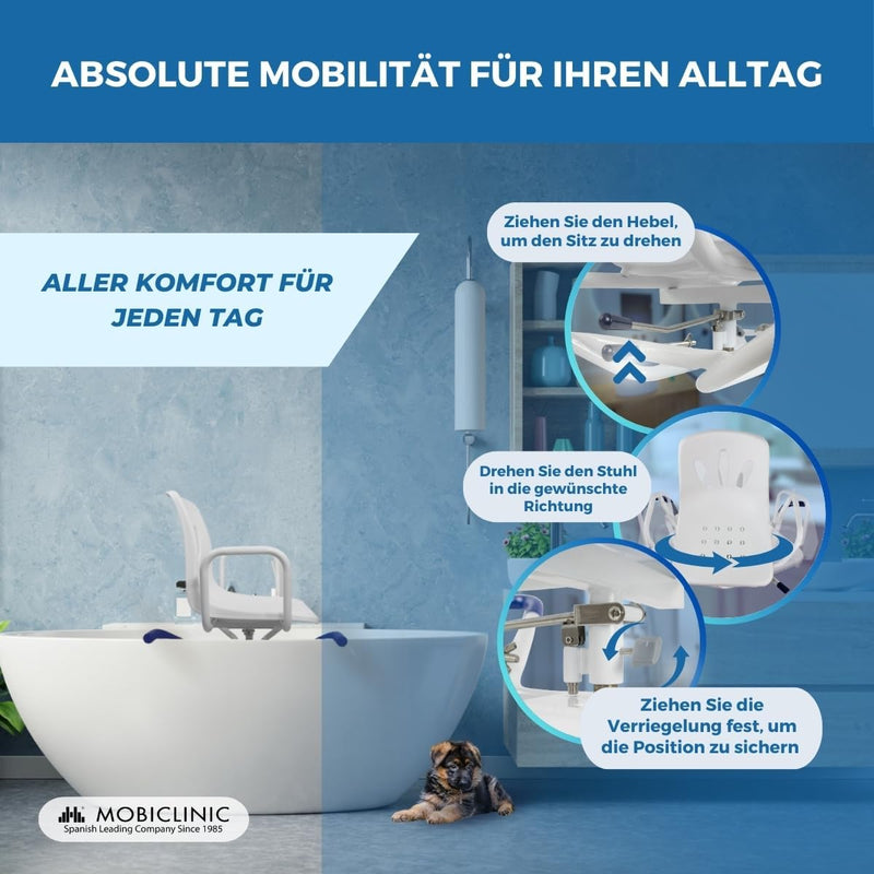 Mobiclinic, Badewannensitz Senioren, Lago, 360º drehbar, Europäische Marke, Drehstuhl Dusche, Duschs