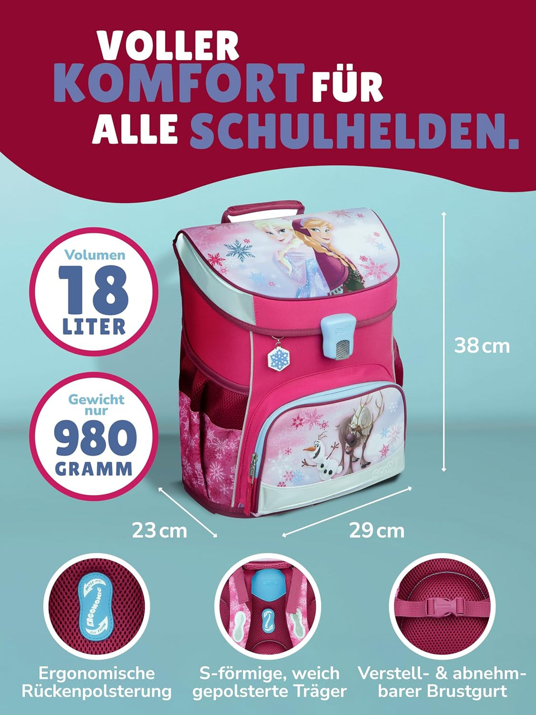 Disney die Eiskönigin Anna &amp; Elsa Schulranzen-Set 9-tlg. Scooli Campus Fit Frozen Magic mit Sporttas