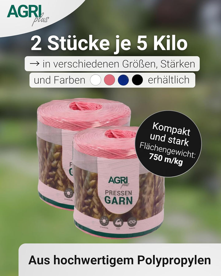 AGRIplus Pressengarn I 2 Stück à 5 kg I 750 m/kg I Hochwertiges PP-Garn I Robust, witterungsbeständi