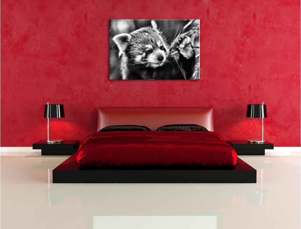 Pixxprint Kleiner Panda SAGT Hallo / 100x70cm Leinwandbild bespannt auf Holzrahmen/Wandbild Kunstdru