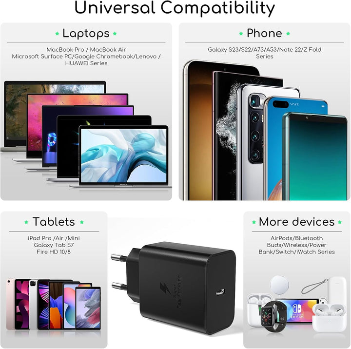 45W Samsung Ladegerät mit 3M USB C Kabel, USB C Netzteil Schnellladegerät USB C Ladegerät,für Samsun