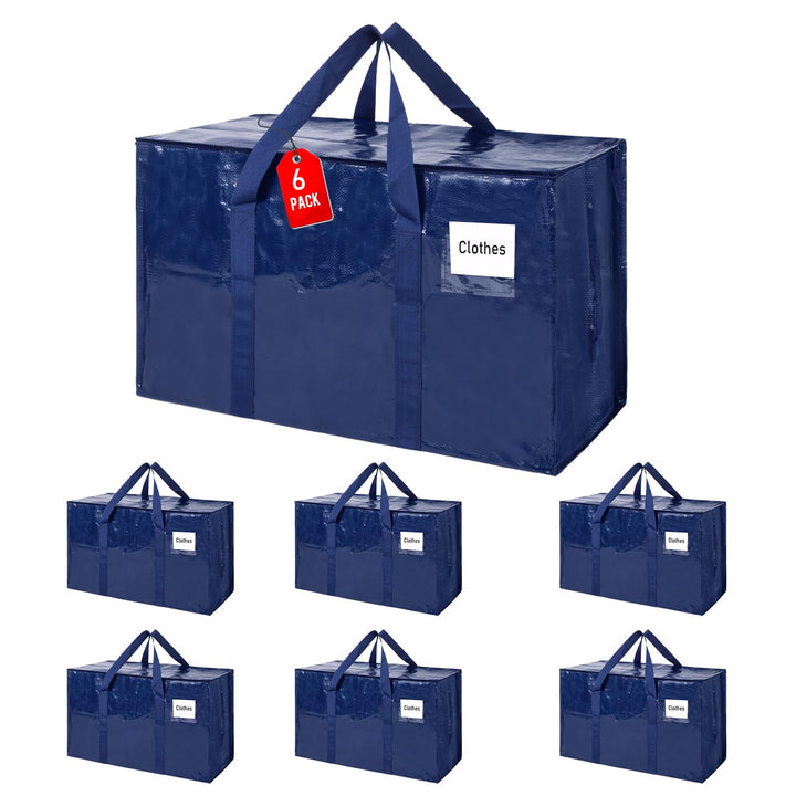 Umzugstaschen 93 L, 6er-Pack Aufbewahrungstaschen mit Reissverschluss, Umzugskartons Heavy Duty Extr