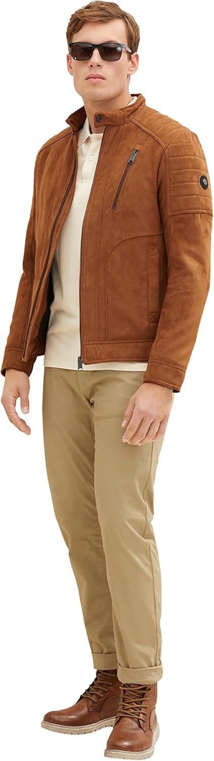 TOM TAILOR Herren Fakeleder Bikerjacke M 30512 - Fox Brown Fake Leather, M 30512 - Fox Brown Fake Le