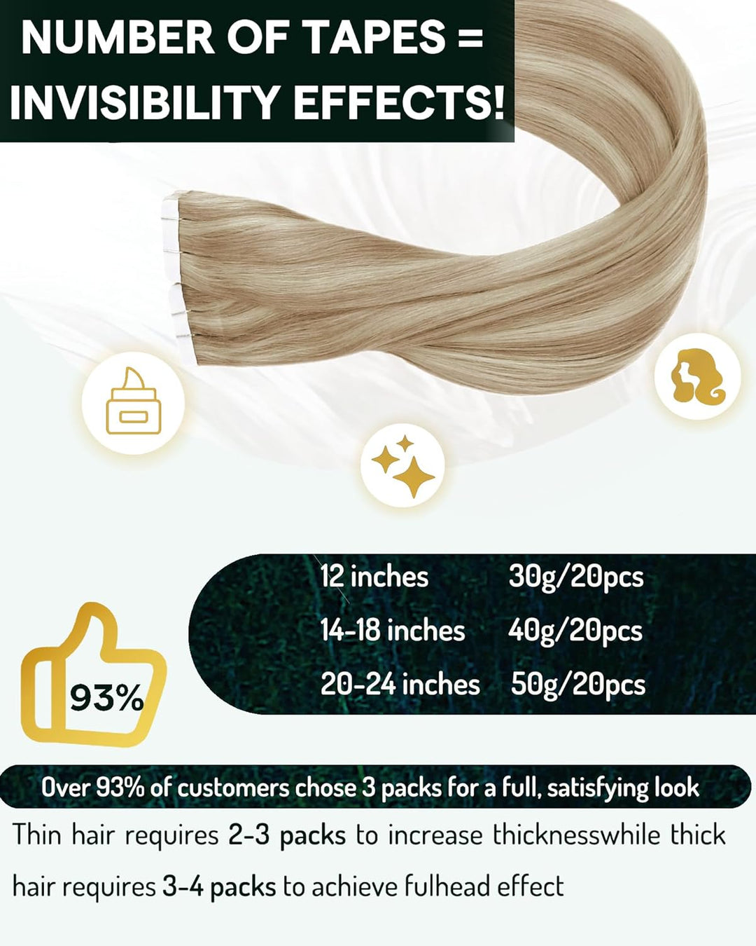 RUNATURE Blond Tape Echthaar Extensions 45cm Aschblond mit Platinblond Tape in Haarverlangerung Remy