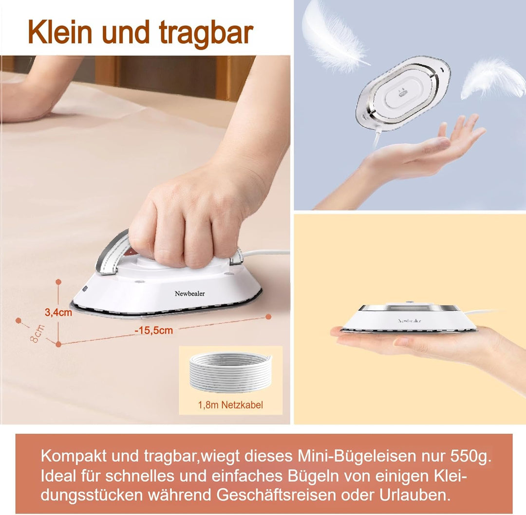 Newbealer Mini Reisebügeleisen mit umschaltbarer Spannung-220V/120V, Kompaktes Bügeleisen für Kleidu
