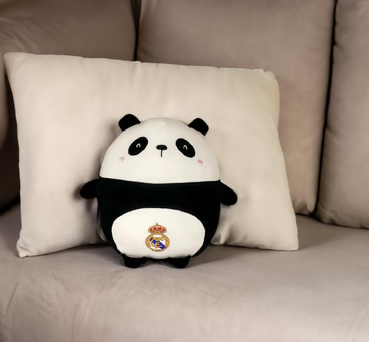 CyP Brands- Real Madrid Plüschpuppe, Panda, 30 cm, Schwarz und Weiss, offizielles Produkt
