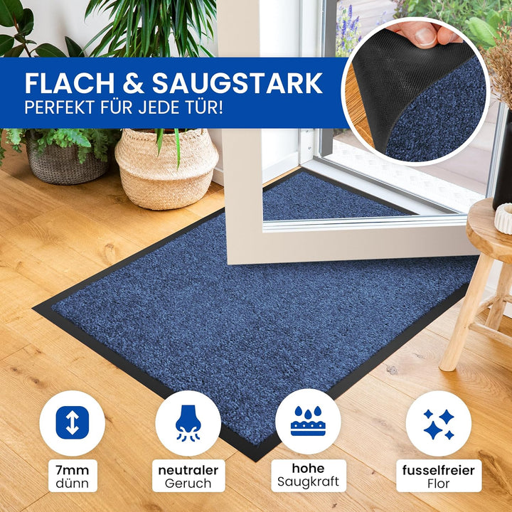 Gentle North Hochwertige Fussmatte blau 80x120 gross für Innen & Aussen - Schmutzfangmatte rutschfes