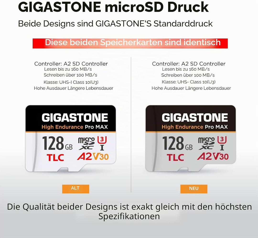 GIGASTONE 128 GB Micro-SD-Karte, hohe Ausdauer Pro MAX Serie Geschwindigkeit bis zu 160 MB/s, kompat