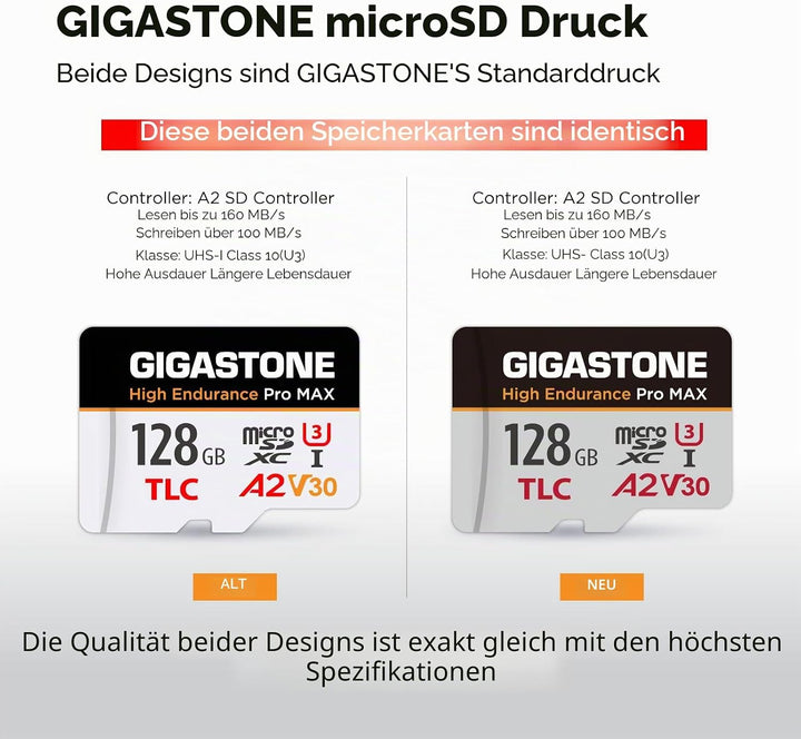 GIGASTONE 128 GB Micro-SD-Karte, hohe Ausdauer Pro MAX Serie Geschwindigkeit bis zu 160 MB/s, kompat