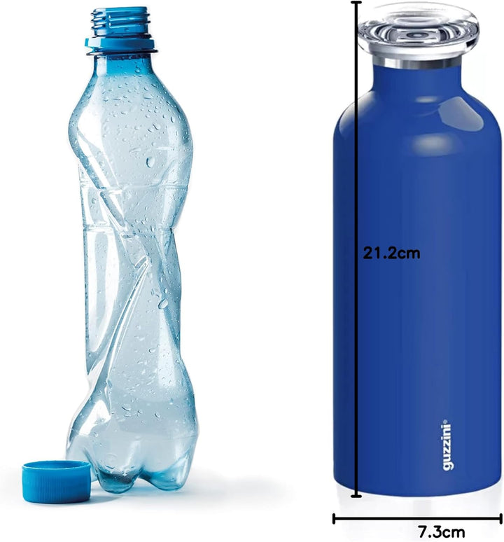 Guzzini - On The Go, ENERGY Thermosflasche, Trinkflasche Edelstahl - Silber, Ø 7,3x h21,2 cm | 500 c