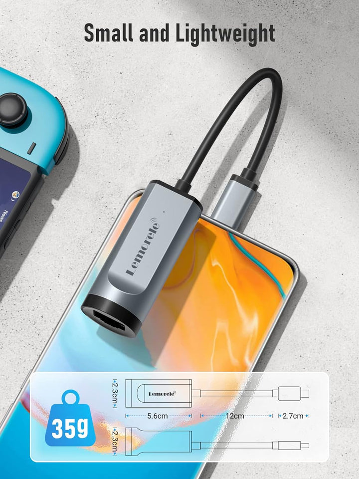 USB C auf Ethernet Adapter, Lemorele Thunderbolt 3/Typ C auf RJ45 Gigabit Ethernet LAN Netzwerk Adap