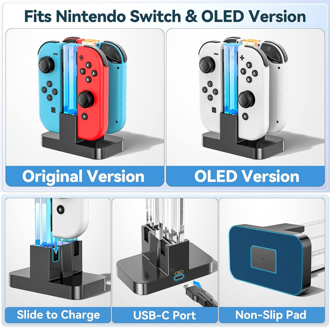 Switch Controller Ladestation für Nintendo Switch & OLED, 2 Std Schnelllade Joy Con Ladestation mit