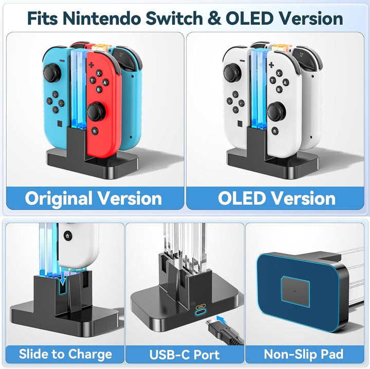Switch Controller Ladestation für Nintendo Switch & OLED, 2 Std Schnelllade Joy Con Ladestation mit