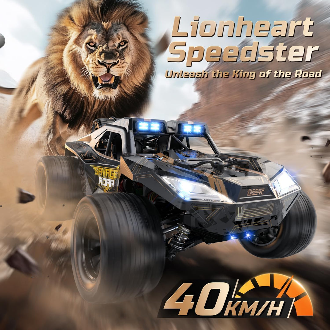 DEERC 1:14 Schnelles RC-Geländeauto, 40 km/h Hochgeschwindigkeits-RC-Truck mit LED-Scheinwerfer für