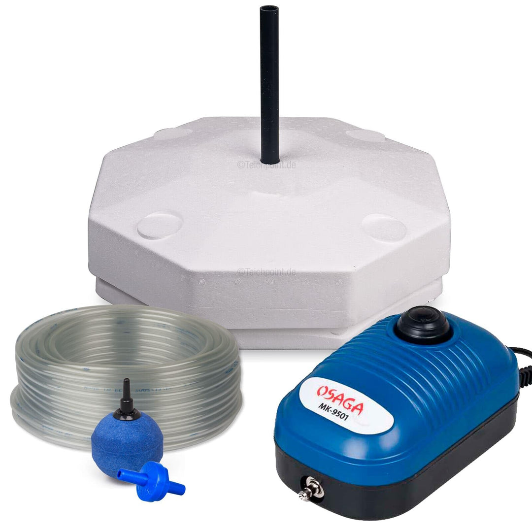 Teich Eisfreihalter Set 3 inkl. regelbarer Luftpumpe und Zubehör, für einen eisfreien Gartenteich, A