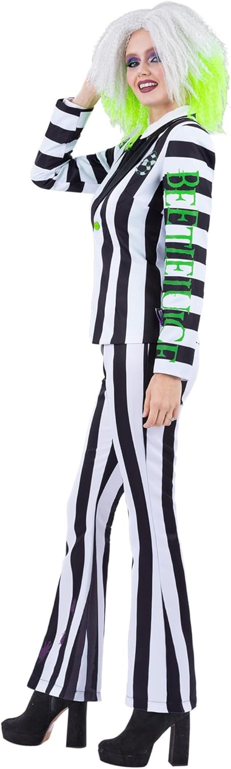 Smiffys Beetlejuice Kinderkleid mit abgetauchtem Saum, Rock, schwarz-weisse Streifen mit aufgedruckt