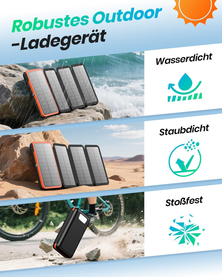 Solar Powerbank 20000mAh – A ADDTOP Solar Ladegerät mit 22.5W Schnellladung, 2 USB-A Ausgäng, 1 USB-