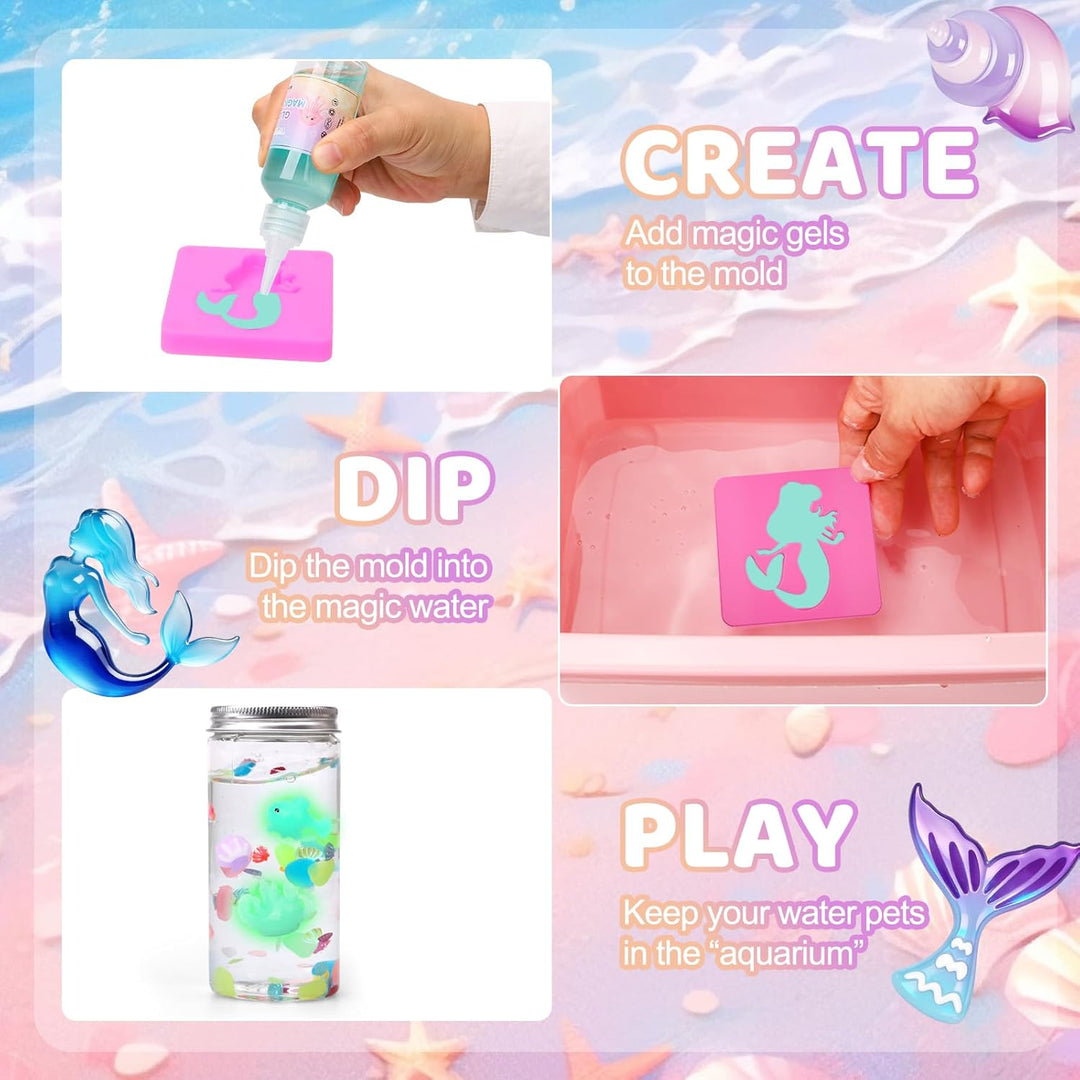 Meerjungfrau Magic Water Elf, DIY 3D Magisches Wasser Gel Spielzeug, 20 Magischem Gel und 16 Formen,