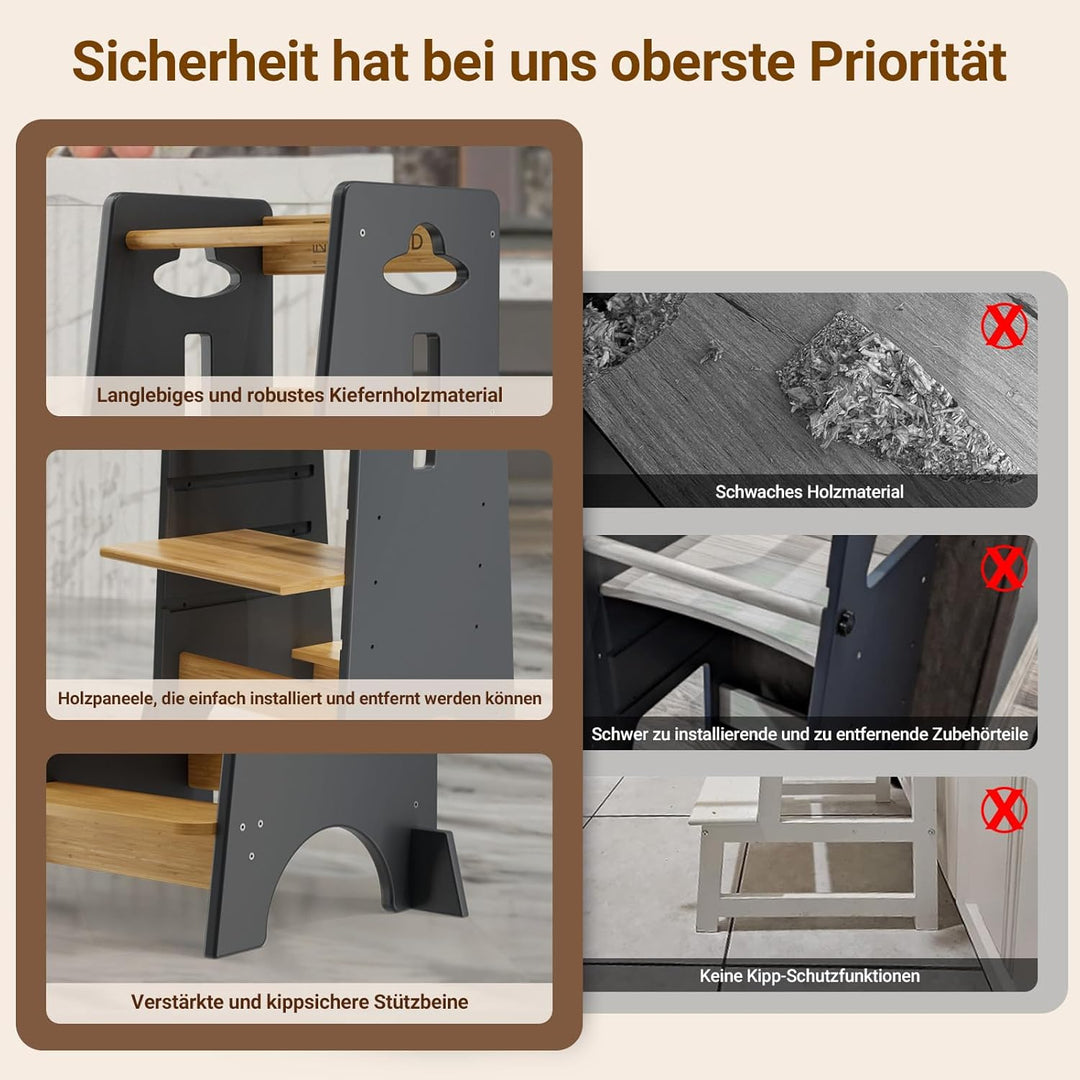 COSYLAND Lernturm ab 1 Jahr - Höhenverstellbarer Learning Tower für Kinder (3-stufig) - Montessori L
