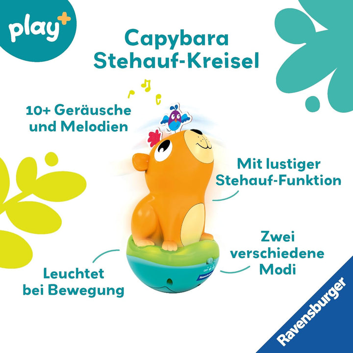 Ravensburger 4874 Play+ Musikalischer Stehauf-Kreisel: Capybara, Roly-Poly, Steh-auf-Männchen, Licht