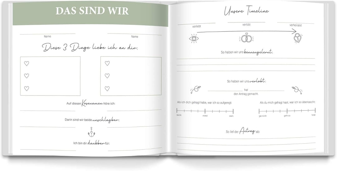 LEAF & GOLD® Gästebuch Hochzeit I Edles Hochzeitsgästebuch mit Fragen I Gästebuch zum Ausfüllen mit