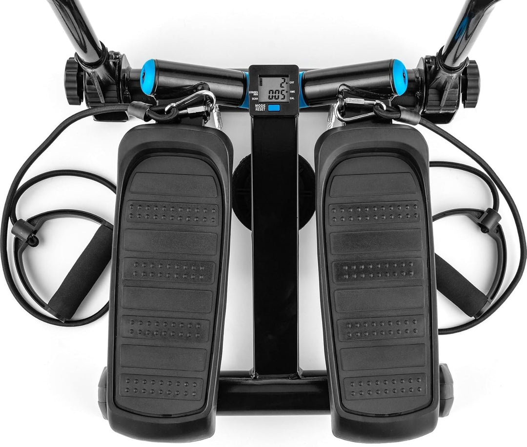 Gymtek Stepper, Drehstepper mit Haltegriffen & Expanderbänder - mit LCD-Bildschirm, Schrittzähler un