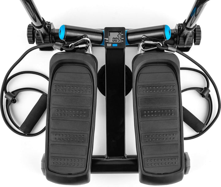 Gymtek Stepper, Drehstepper mit Haltegriffen & Expanderbänder - mit LCD-Bildschirm, Schrittzähler un