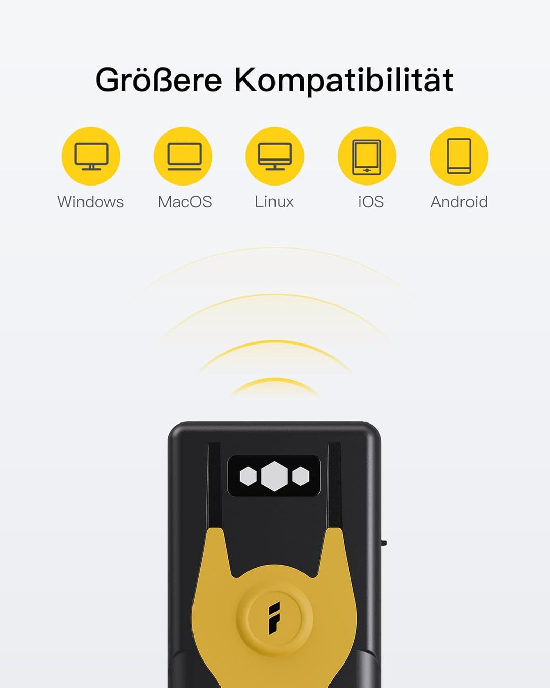 Inateck Mini Barcode Scanner Bluetooth 2D, QR Code Scanner, BCST-42 Gelb | Liest Barcodes von Bildsc
