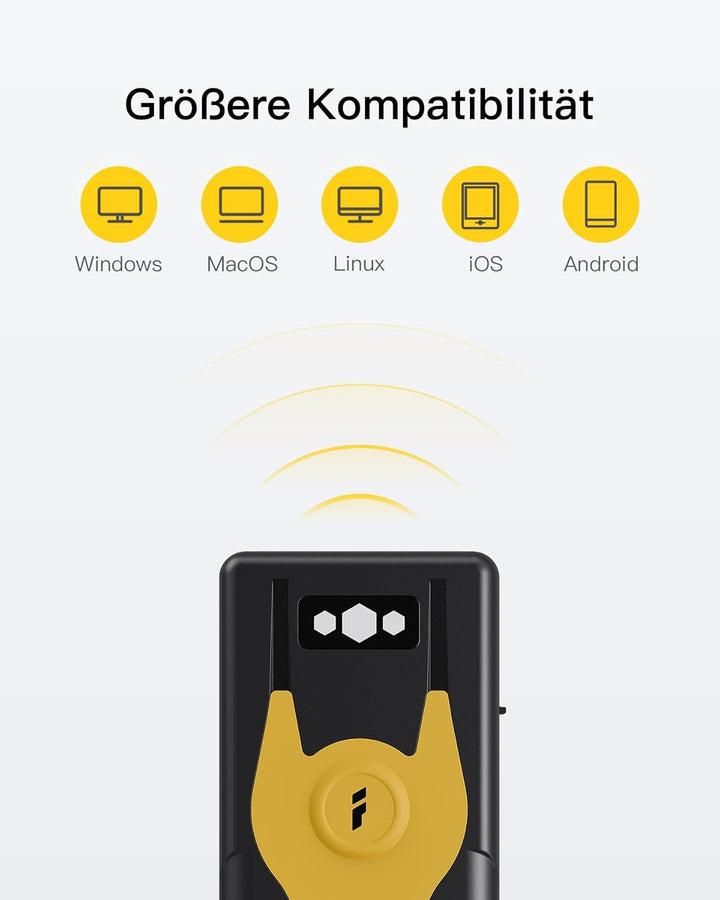 Inateck Mini Barcode Scanner Bluetooth 2D, QR Code Scanner, BCST-42 Gelb | Liest Barcodes von Bildsc