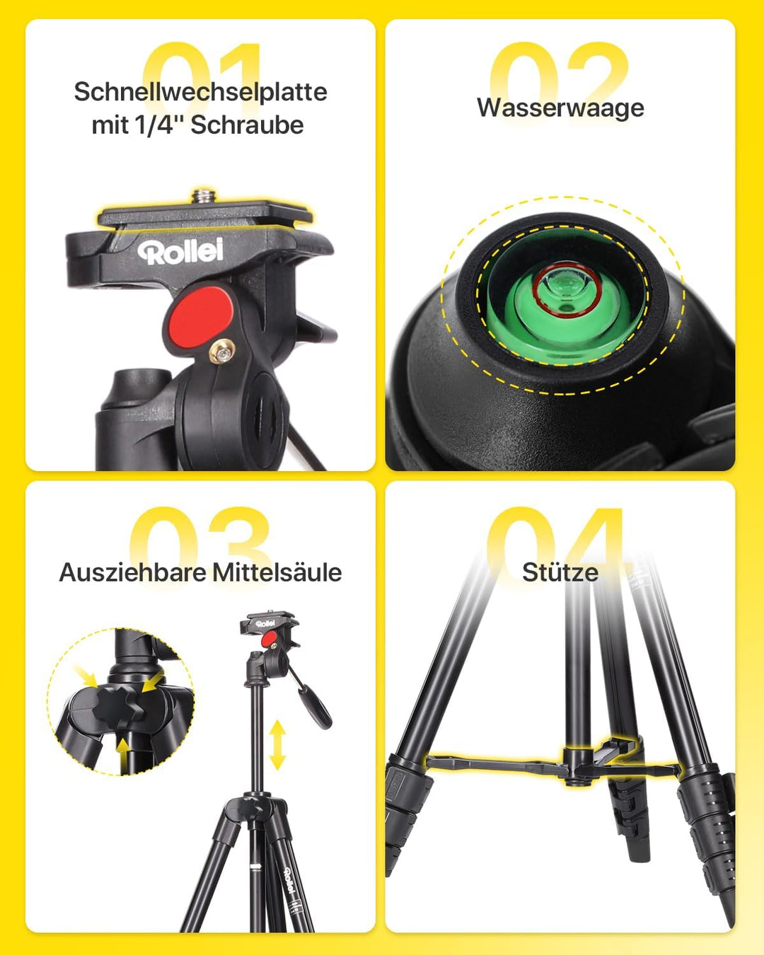 Rollei Compact Traveler Star S1 Stativ, 120cm Kompaktes Kamerastativ aus Aluminium Leichtes Videosta
