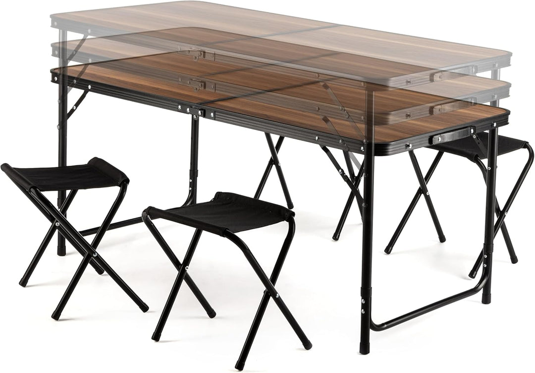 Outtec Campingtisch Faltbar mit 4 stühlen, Höhe Tragbarer Klapptisch Camping 120 x 60 cm Tragegriff,
