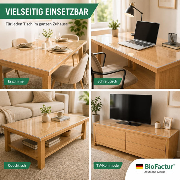 BioFactur Tischfolie transparent nach mass | glasklar durchsichtige tischdecke | 2 mm tischschutz tr