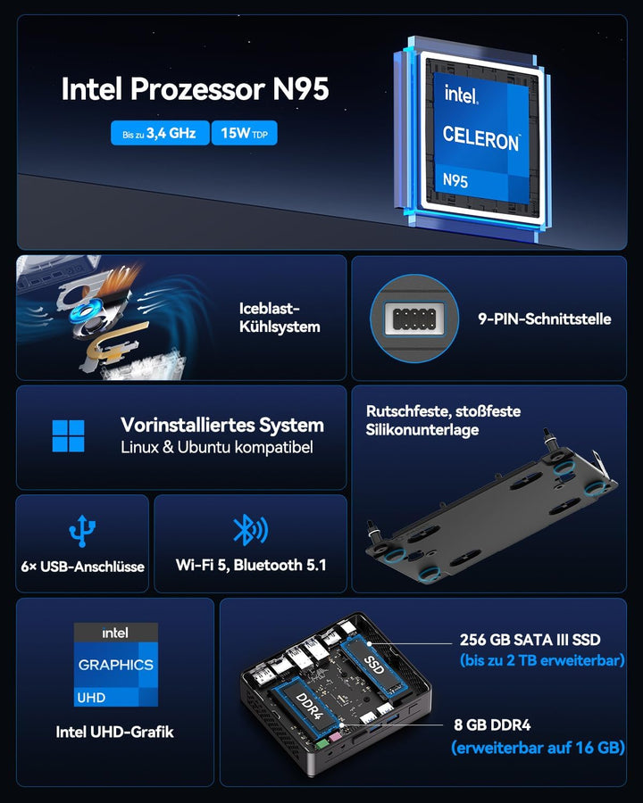 GEEKOM Mini PC Air 12 Lite - 12th Gen Intel-N100 (4 Kerne, 4 Threads) Mini PC Windows 11 Pro, DDR4 8