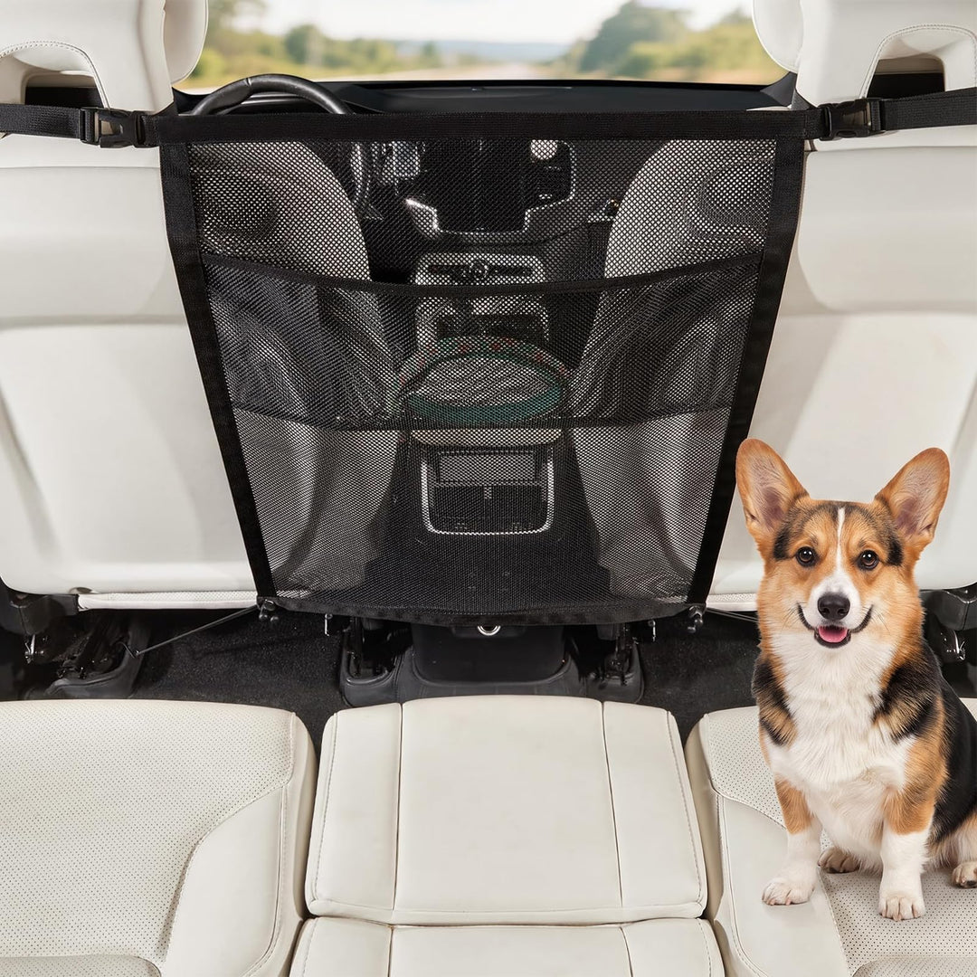 Hundegitter Auto,Schutznetz tür Ohne Bohren für Das Auto mit Aufbewahrungstaschen,Sicherheitsbarrier