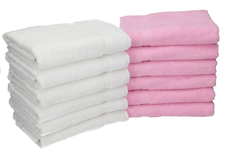Betz 12 Stück Handtücher Palermo 100% Baumwolle 12 Handtücher Grösse 50 x 100 cm Farbe rosé und weis