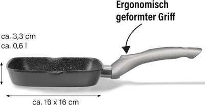 STONELINE Gourmundo Grillpfanne, 16 x 16 cm, Aluguss Pfanne antihaftbeschichtet mit echten Steinpart