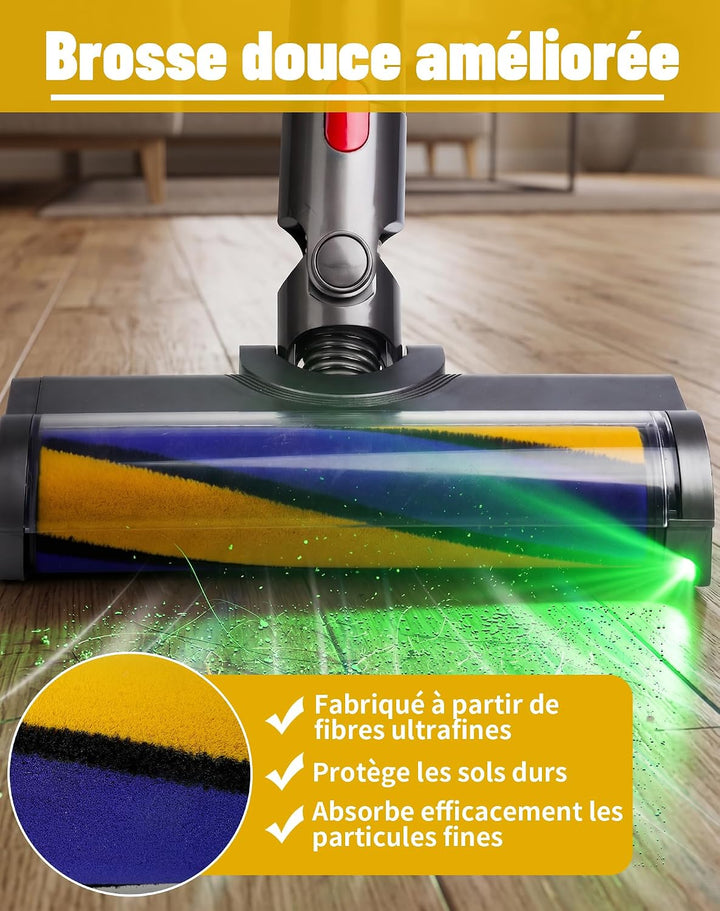 Bürste für Dyson V7 V8 V10 V11 V15 Bodendüse mit LED-Licht und Bürsten-Softwalze für Hartboden Ersat