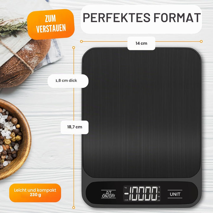 Strex Küchenwaage Digital - Waage Küche - 1 g bis 10 kg - Tarra Funktion - Inklusive Batterien - Sch