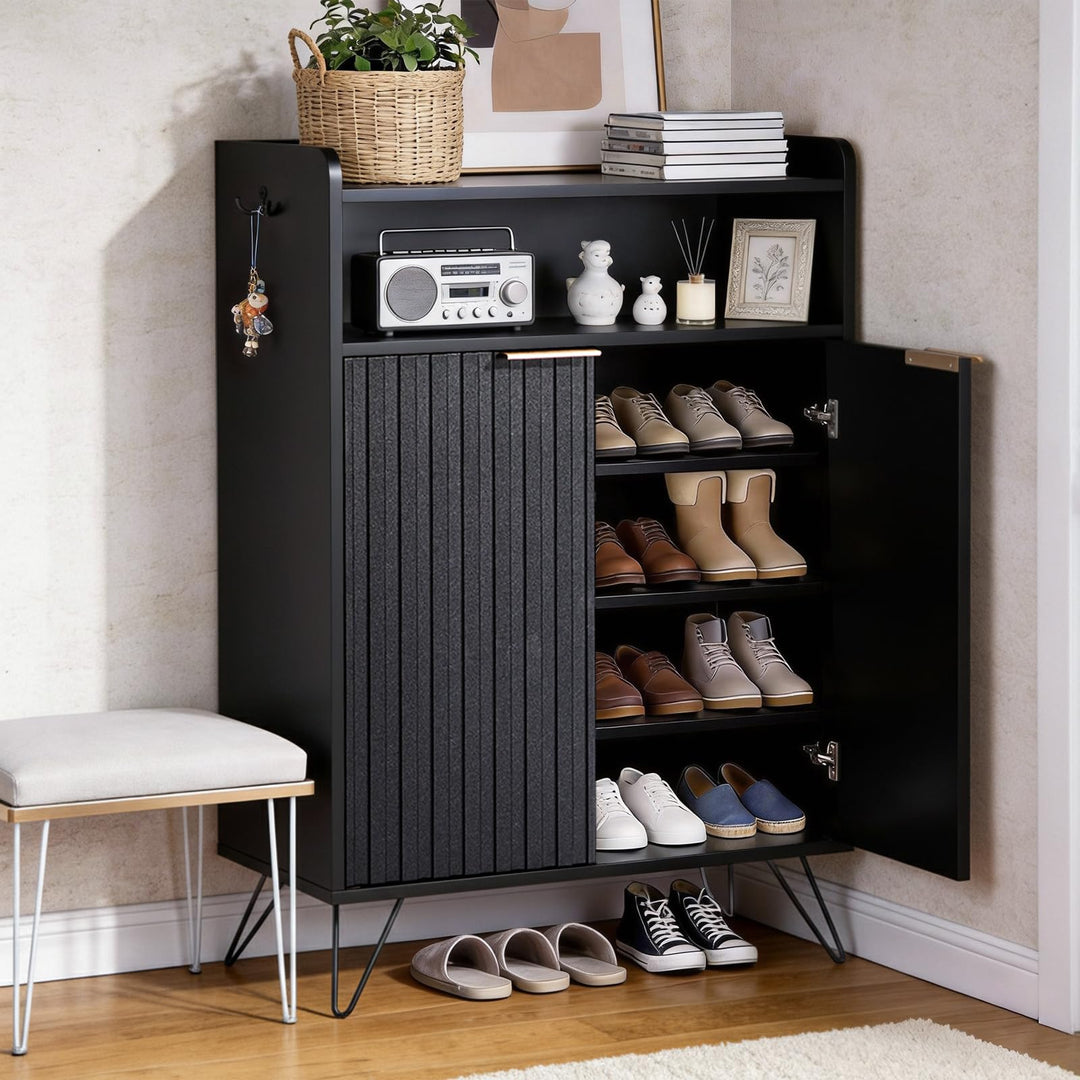 LEADZM Schuhschrank, Schuhkipper mit 2 Türen, seitlichen Haken Schuhregal für den Eingang, Flur, Woh
