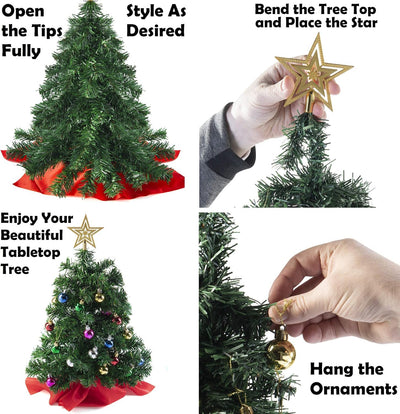 Prextex Weihnachtsbaum Künstlich 56cm, Mini Weihnachtsbaum Set für Tische mit Stern-Baumspitze und h