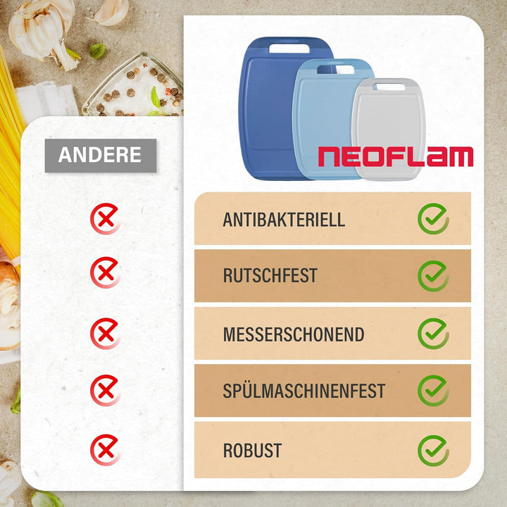 NEOFLAM® Schneidebrett Kunststoff gross, mittel, klein – Schneidebretter spülmaschinenfest, Schneide