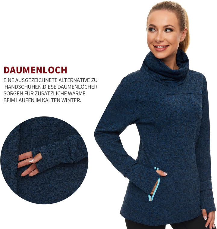 Soneven Rollkragen Pullover Damen Sweatshirt Damen Ohne Kapuze mit Taschen Funktionsshirt Langarm Sw