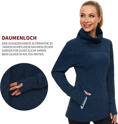 Soneven Rollkragen Pullover Damen Sweatshirt Damen Ohne Kapuze mit Taschen Funktionsshirt Langarm Sw