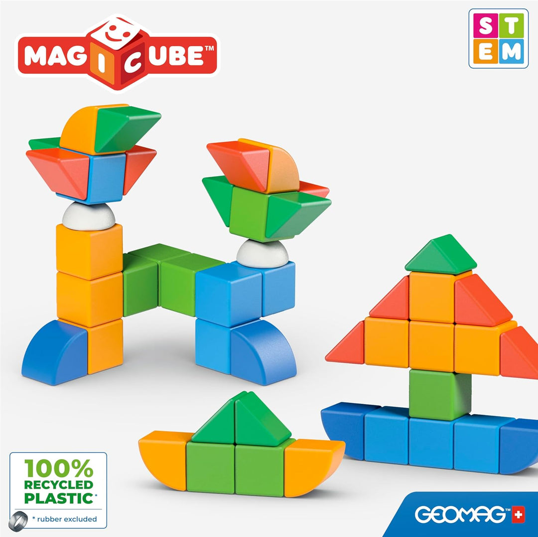 GEOMAG - MAGICUBE 32 Teile - Magnetische Stapelbausteine für Kinder ab 1 Jahr - 4 Farben & Formen mi