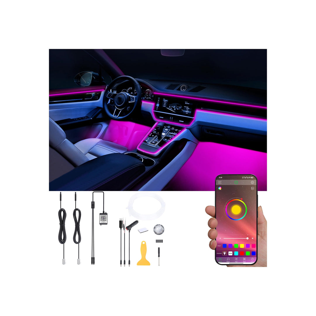 Auto Umgebungsbeleuchtung Kit 64 Farben Mehrfarbig Musik Glasfaser APP Steuerung Auto DIY Dekorative