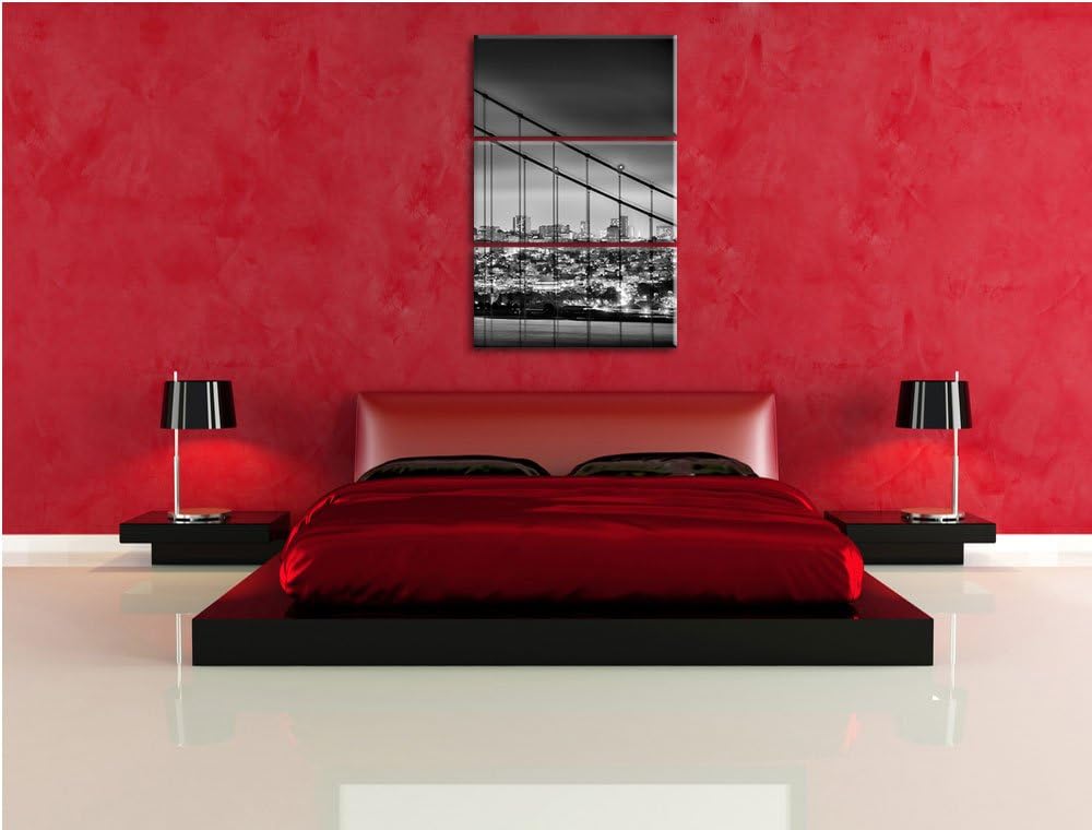 Pixxprint Monocrome, San Francisco Skyline 3-Teiler Leinwandbild 120x80 Bild auf Leinwand