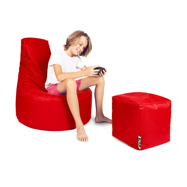 PATCH HOME Gamer Kissen Lounge Kissen Sitzsack Sessel Sitzkissen Bean Bag + Würfel/Hocker mit Reissv