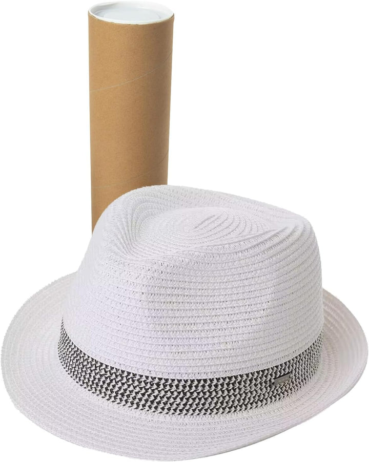 Comhats Stroh-Trilby-Hut - Unisex Sommerhut für Herren und Damen - Fedora-Stil mit UV-Schutz - Natur