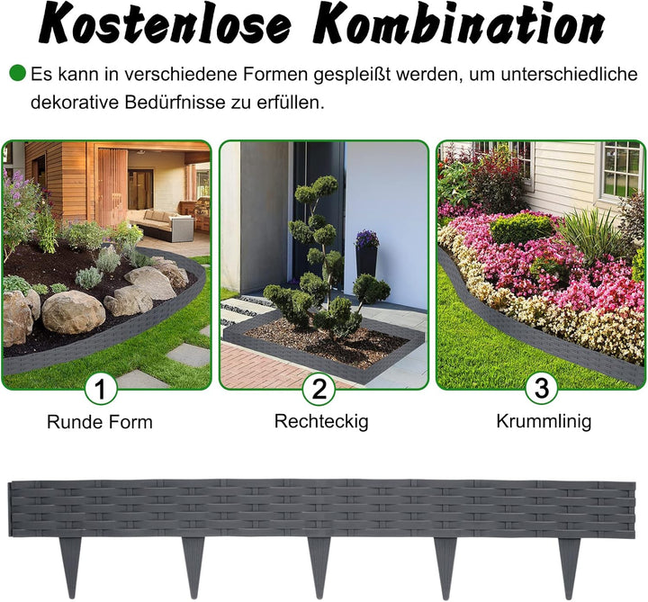 YUENFONG 50m Beeteinfassung Rasenkante Biegbarer Beetumrandungen Kunststoff Rasenkanten, Rattan-Opti